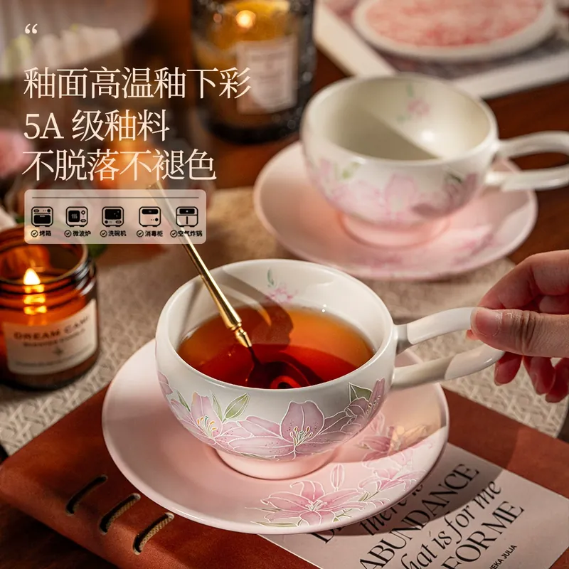 Porcelain Coffee Cup and Saucer Set tableware view 2