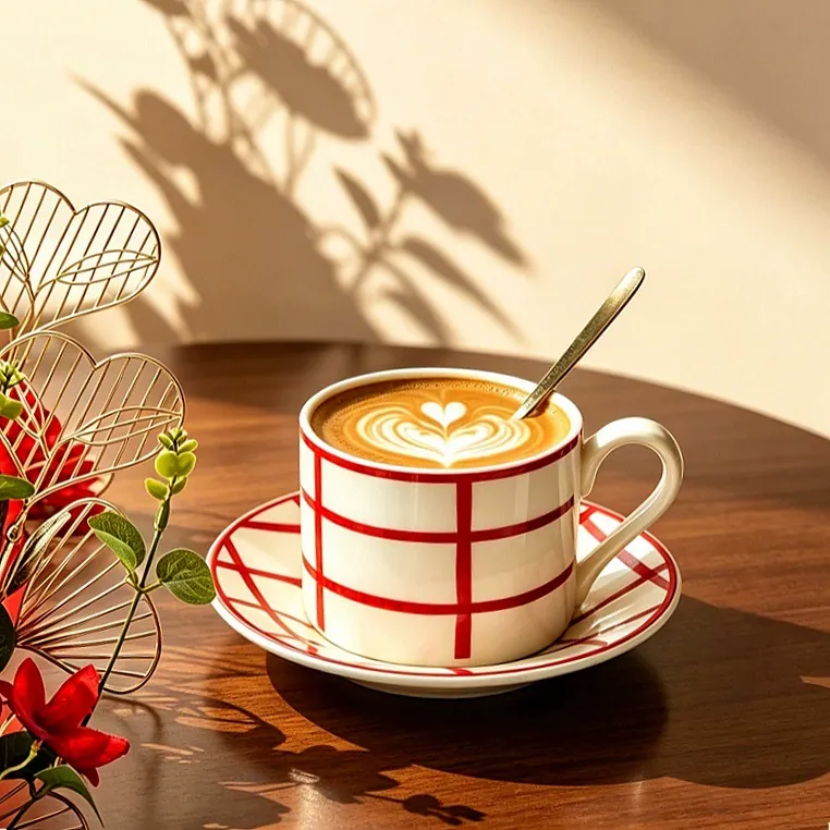 Conjunto de presente de xícaras de café de cerâmica xadrez vermelho tableware view 4