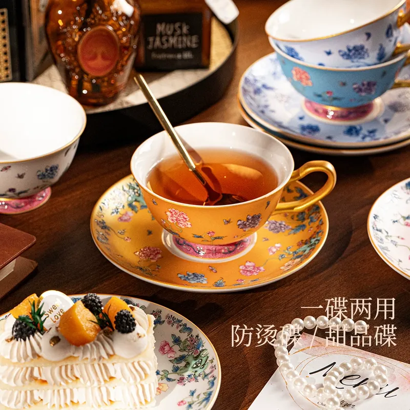 Porcelain Coffee Cup and Saucer Set tableware view 4