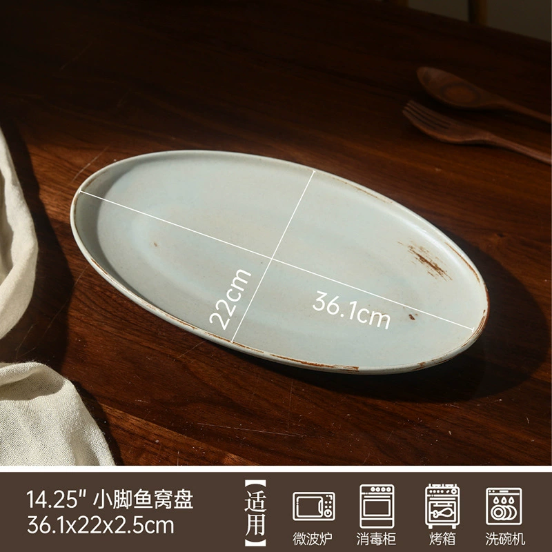 Plato ovalado de porcelana con acabado desgastado tableware view 7