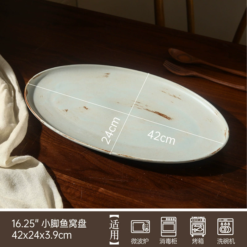 Plato ovalado de porcelana con acabado desgastado tableware view 8