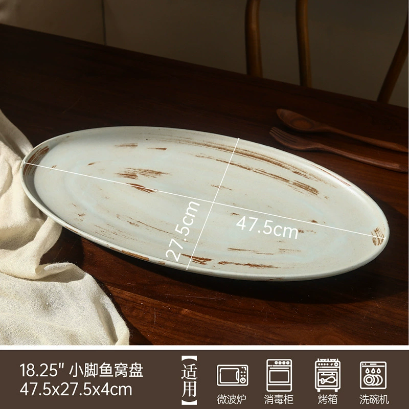 Plato ovalado de porcelana con acabado desgastado tableware view 9