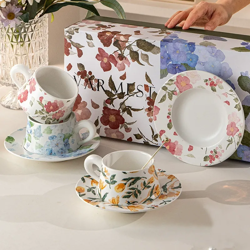 Porcelain Coffee Cup and Saucer Set tableware view 2