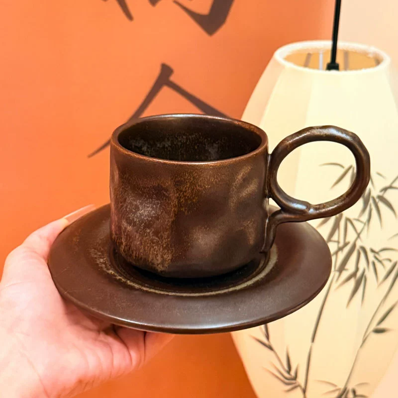 طقم فنجان وصحن قهوة سيراميك بتأثير الفرن الفني tableware view 4