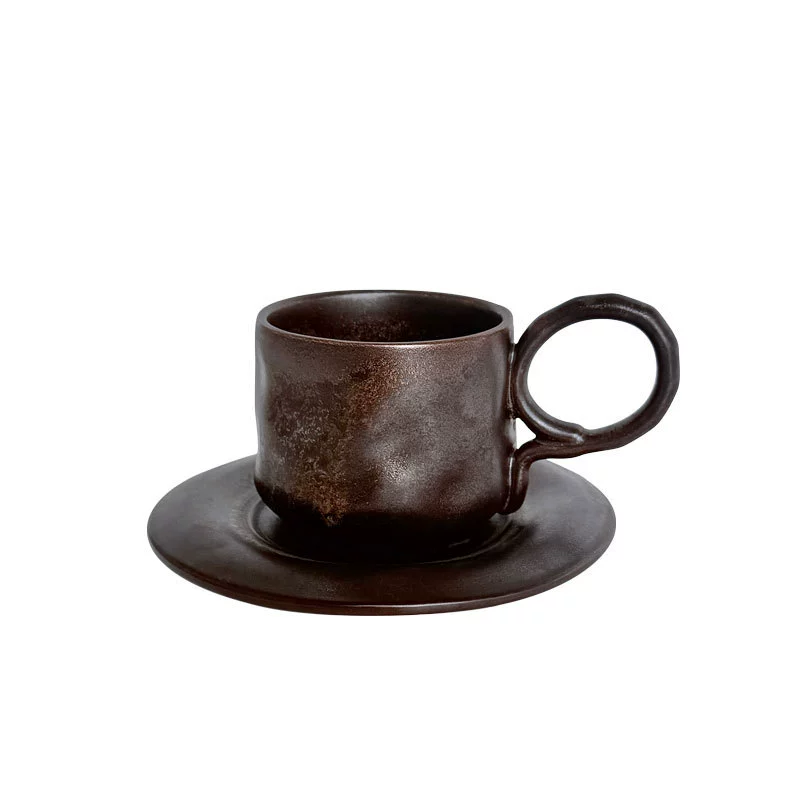 طقم فنجان وصحن قهوة سيراميك بتأثير الفرن الفني tableware view 5