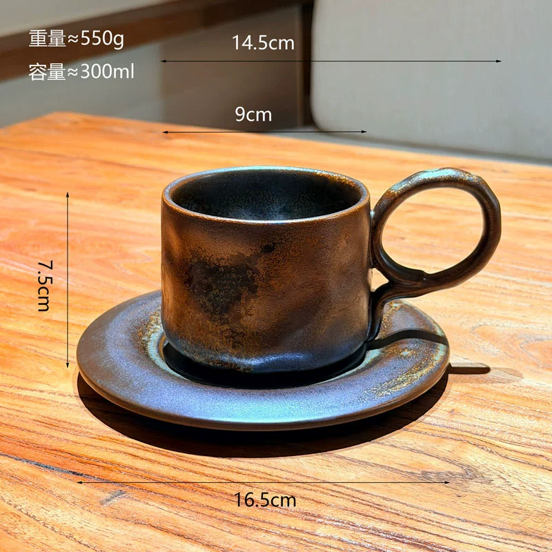 طقم فنجان وصحن قهوة سيراميك بتأثير الفرن الفني tableware view 7