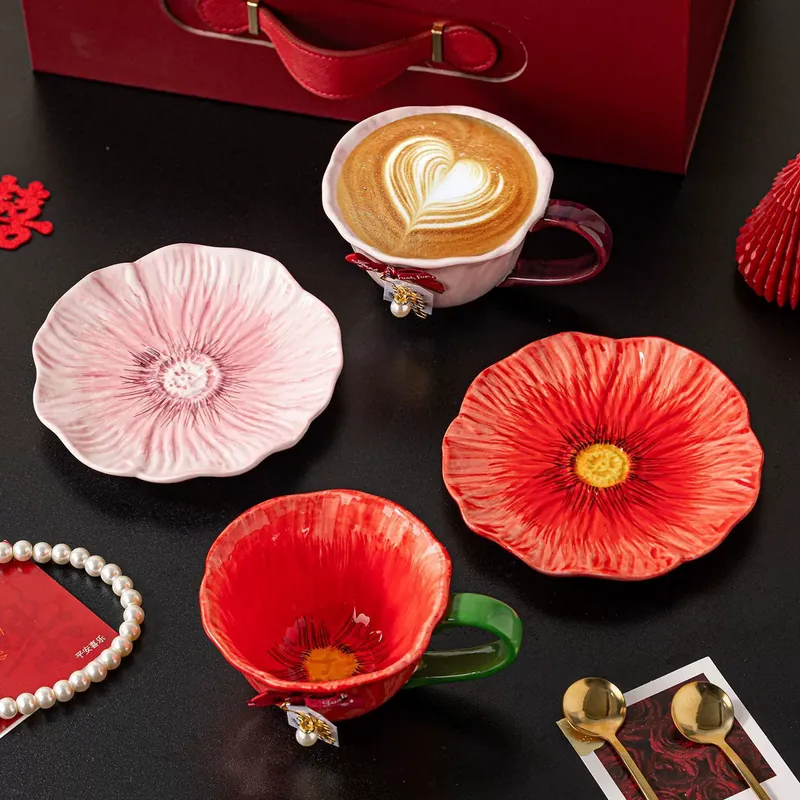결혼식용 레드 도자기 식기 세트 tableware view 3