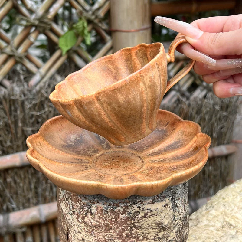 Conjunto de xícara e pires de café de cerâmica pétala japonesa tableware view 2