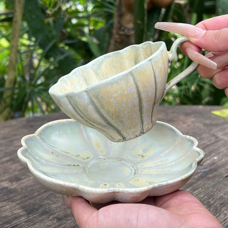 Conjunto de xícara e pires de café de cerâmica pétala japonesa tableware view 4