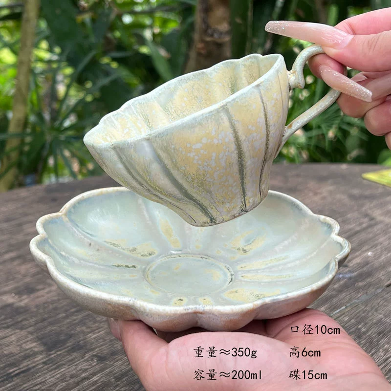 Conjunto de xícara e pires de café de cerâmica pétala japonesa tableware view 6