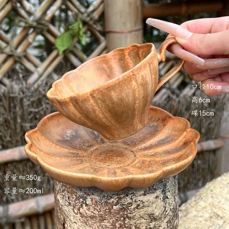 Conjunto de xícara e pires de café de cerâmica pétala japonesa tableware view 7