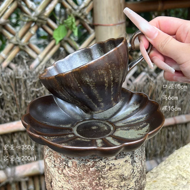 Conjunto de xícara e pires de café de cerâmica pétala japonesa tableware view 8