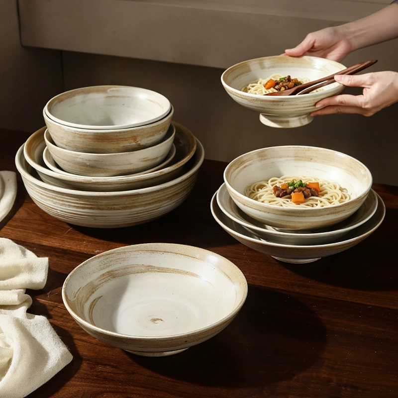 Stoneware Noodle Bowl with Wood Grain