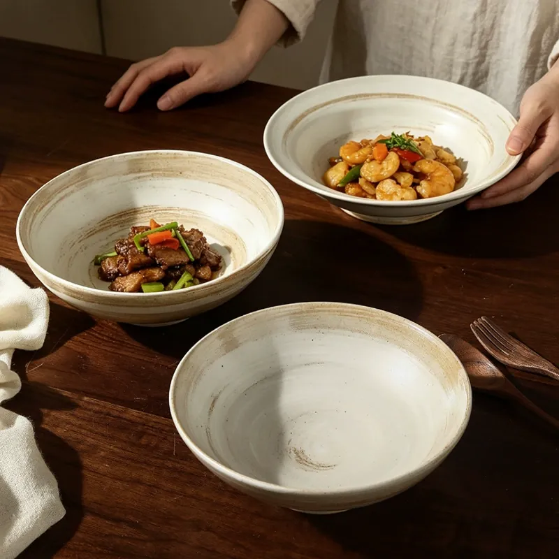 Stoneware Noodle Bowl with Wood Grain tableware view 3