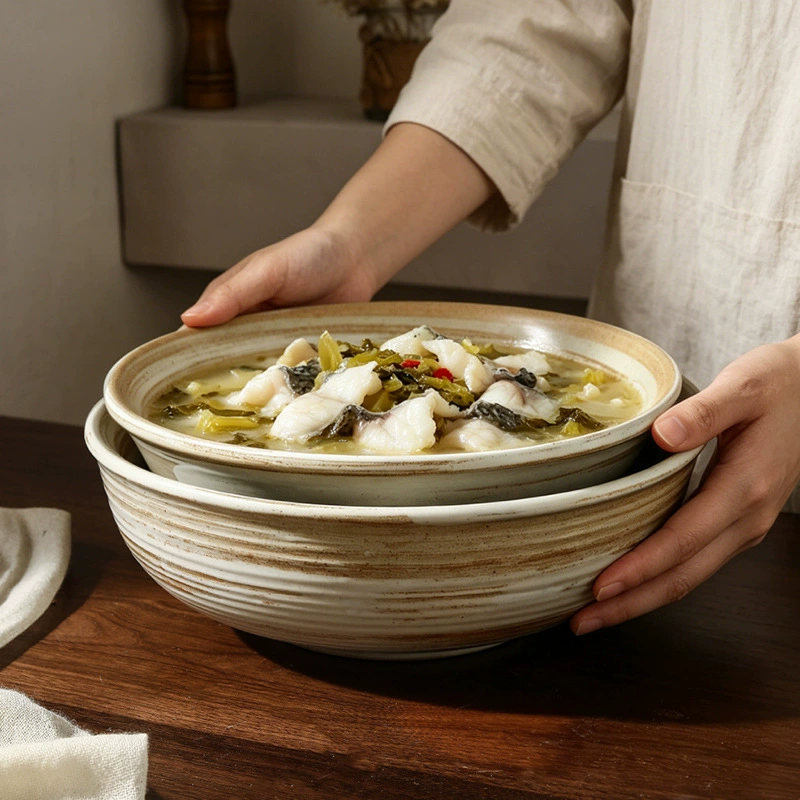 Stoneware Noodle Bowl with Wood Grain tableware view 4