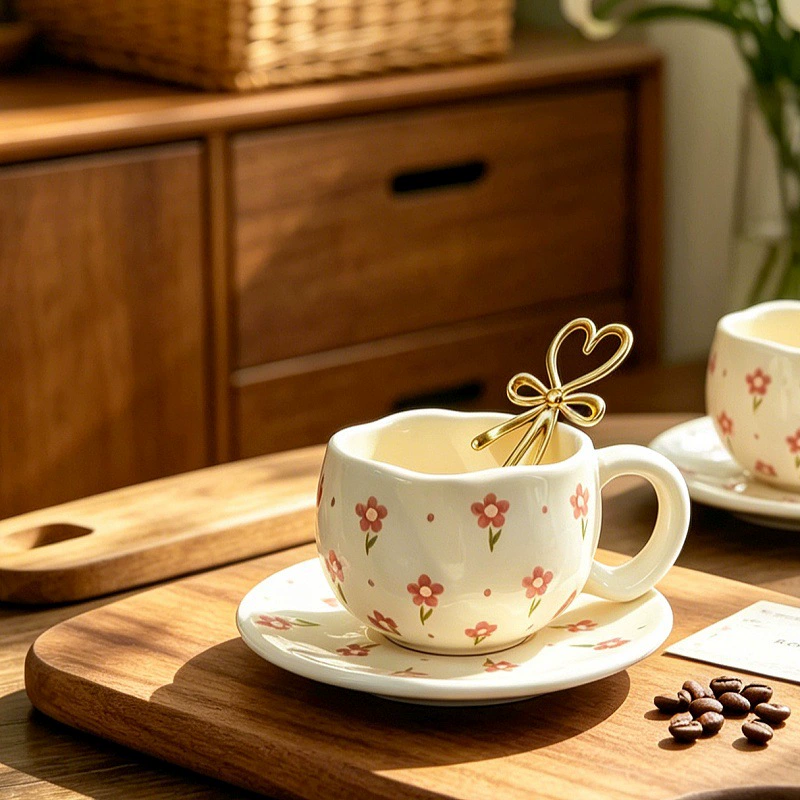 불규칙한 세라믹 커피컵 앤 소서 세트 tableware view 2