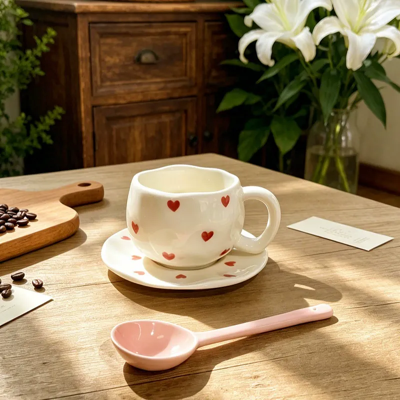 불규칙한 세라믹 커피컵 앤 소서 세트 tableware view 4