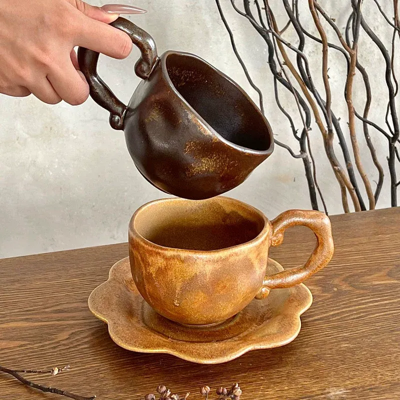 طقم فنجان وصحن قهوة سيراميك بتأثير الفرن الياباني tableware view 2
