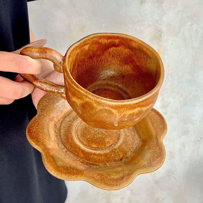 طقم فنجان وصحن قهوة سيراميك بتأثير الفرن الياباني tableware view 3