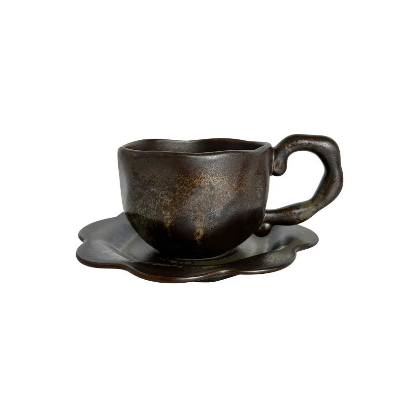 طقم فنجان وصحن قهوة سيراميك بتأثير الفرن الياباني tableware view 5