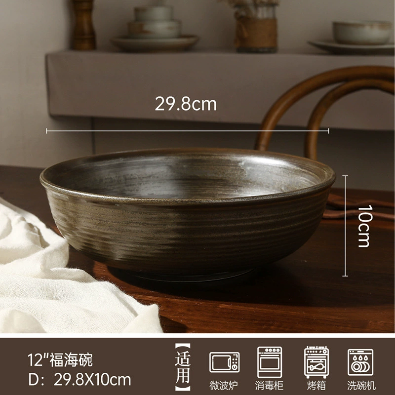 Tigela de macarrão de grés com borda preta tableware view 10