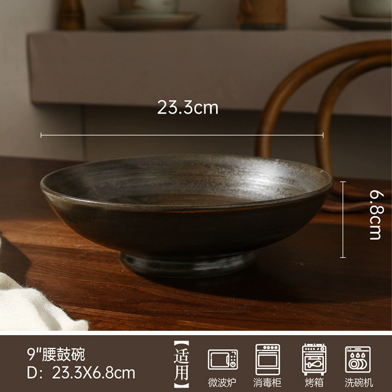 Tigela de macarrão de grés com borda preta tableware view 11