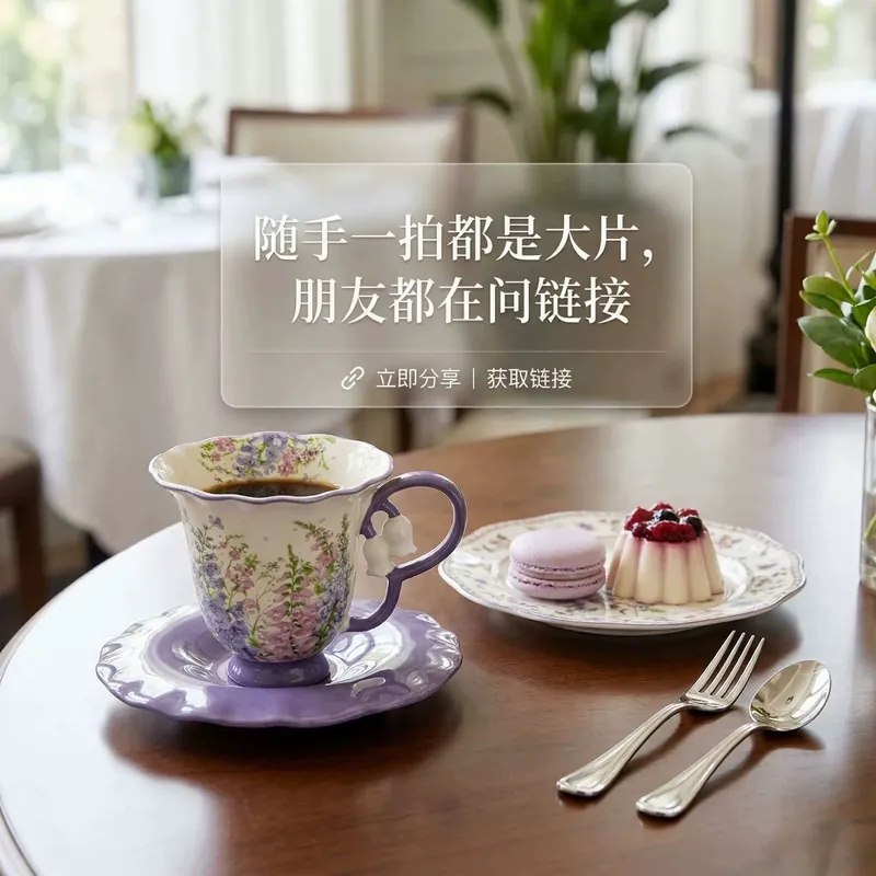 طقم كوب وصحن سيراميك لوحة زيتية tableware view 3