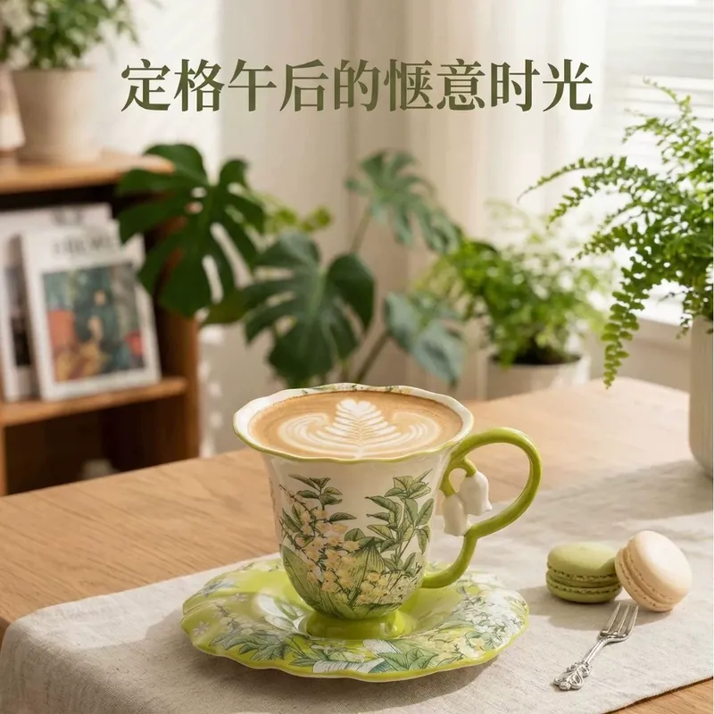 طقم كوب وصحن سيراميك لوحة زيتية tableware view 6