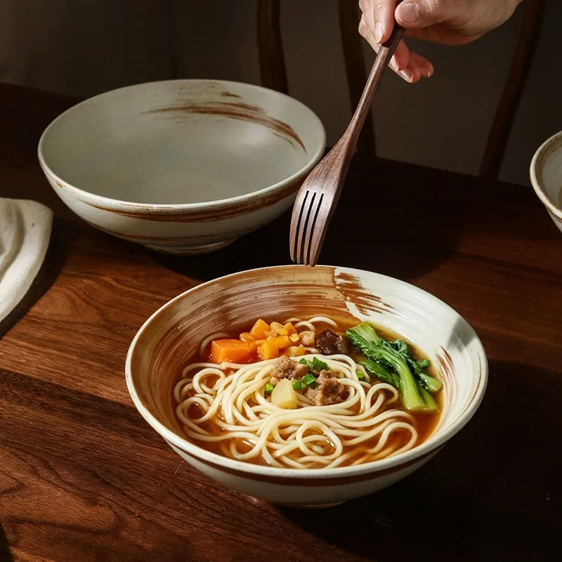 Porcelain Noodle Bowl with Distressed Finish tableware view 2