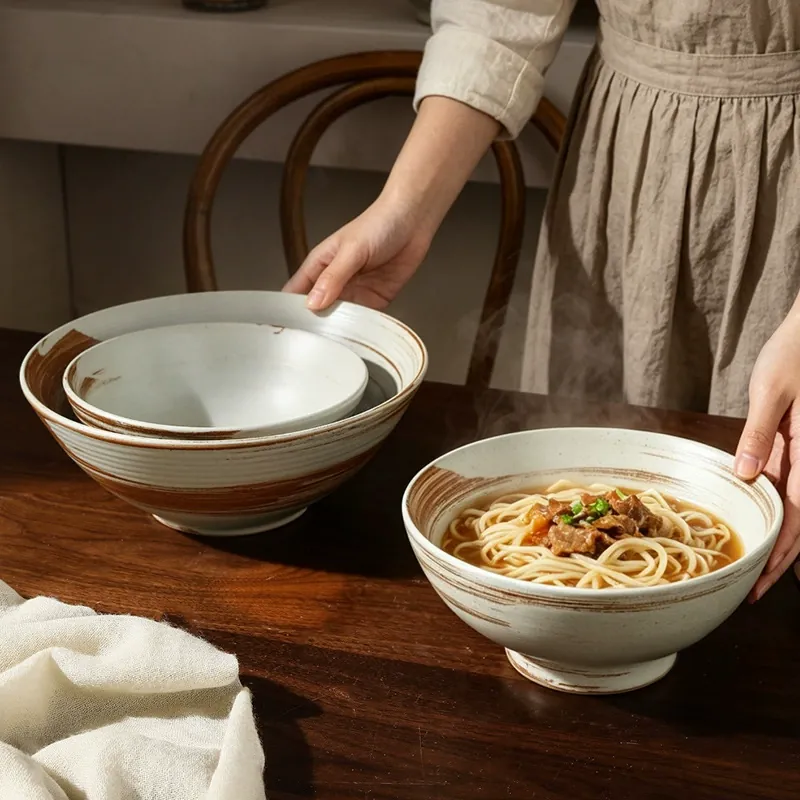 Porcelain Noodle Bowl with Distressed Finish tableware view 3
