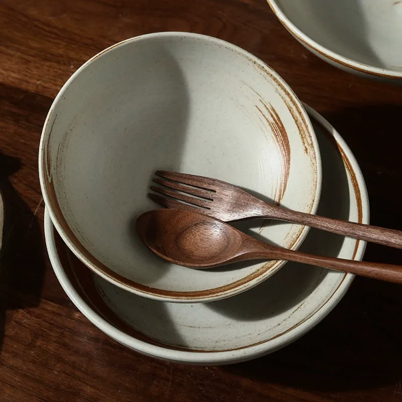 Porcelain Noodle Bowl with Distressed Finish tableware view 4