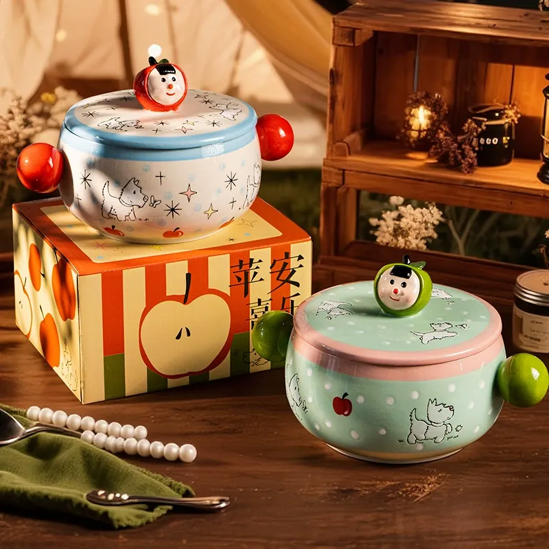 Hand-Painted Porcelain Noodle Bowl with Lid
