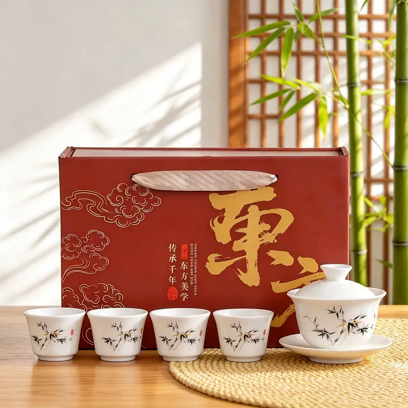 White Porcelain Tea Cup Set with Saucers tableware view 3