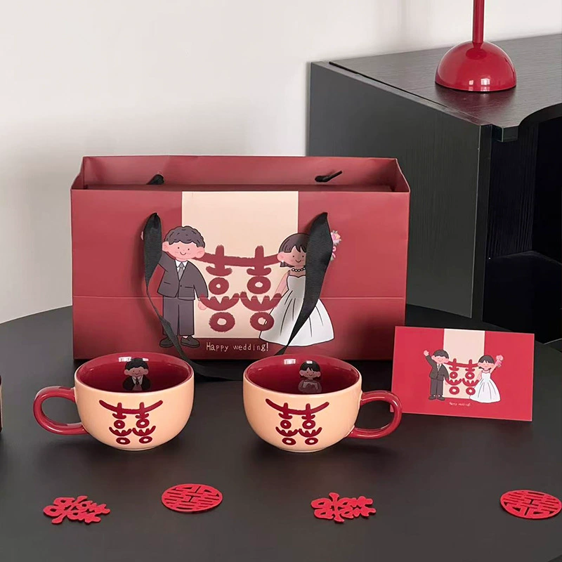 Conjunto de canecas de casal de cerâmica dupla felicidade