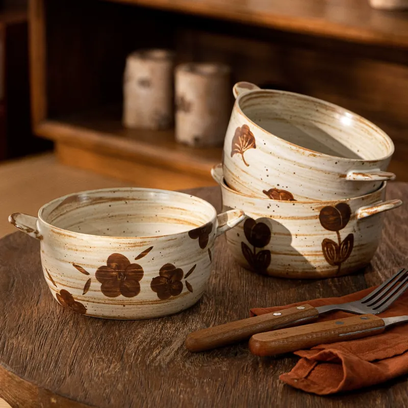 Hand-Painted Porcelain Double-Handled Bowl