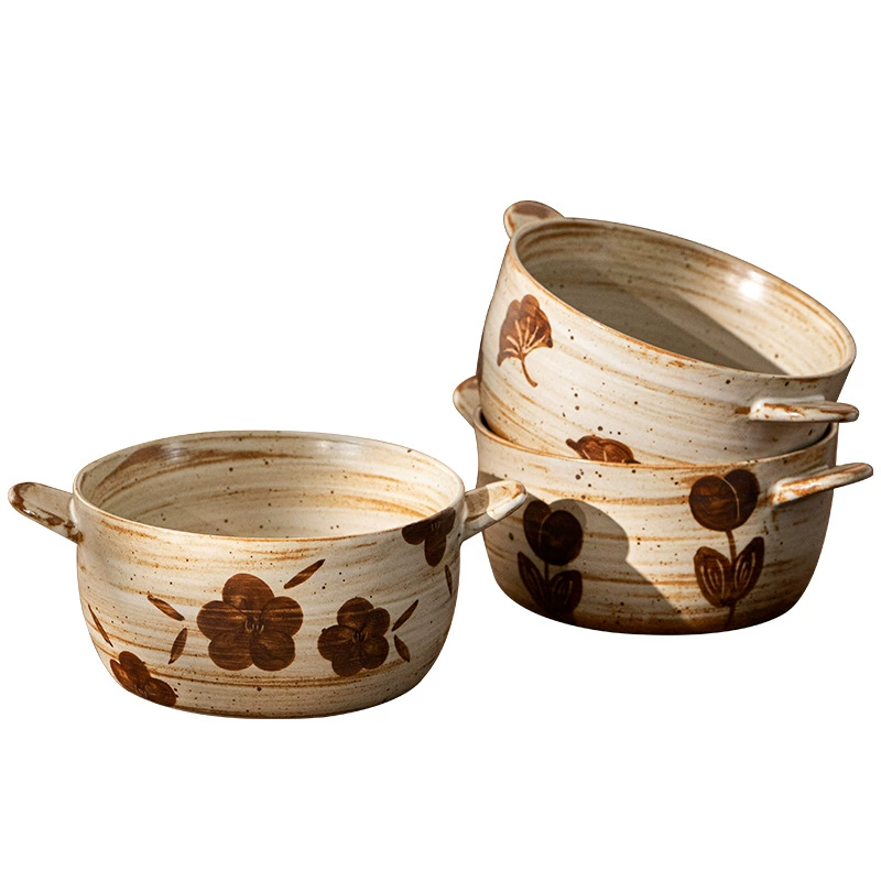 Bol à double anse en porcelaine peint à la main tableware view 5