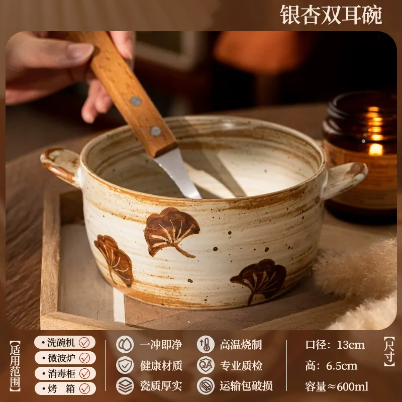 Bol à double anse en porcelaine peint à la main tableware view 7
