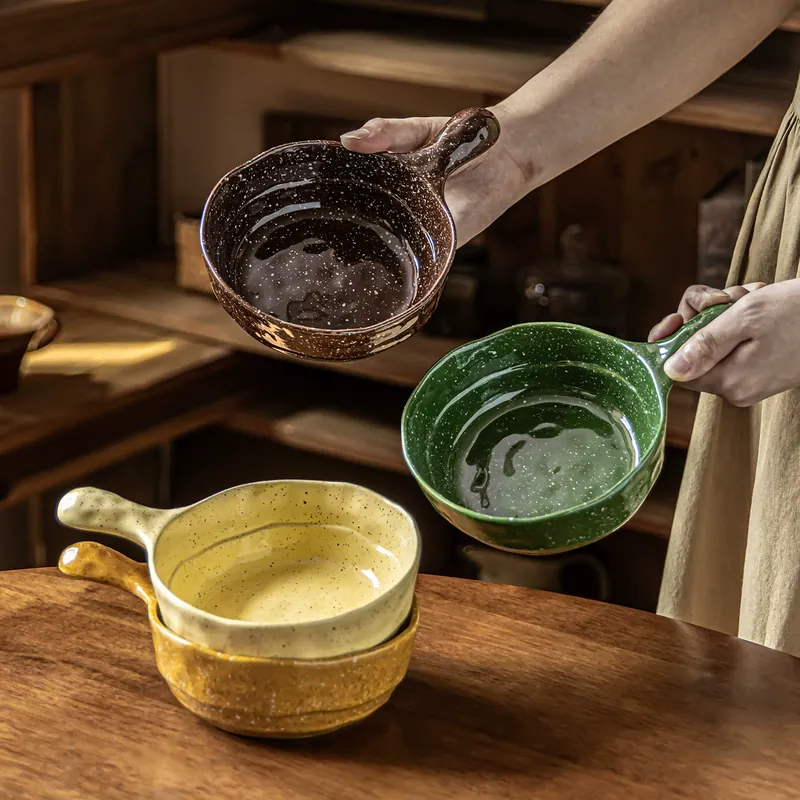 Ink Wash Ceramic Bowl with Handle
