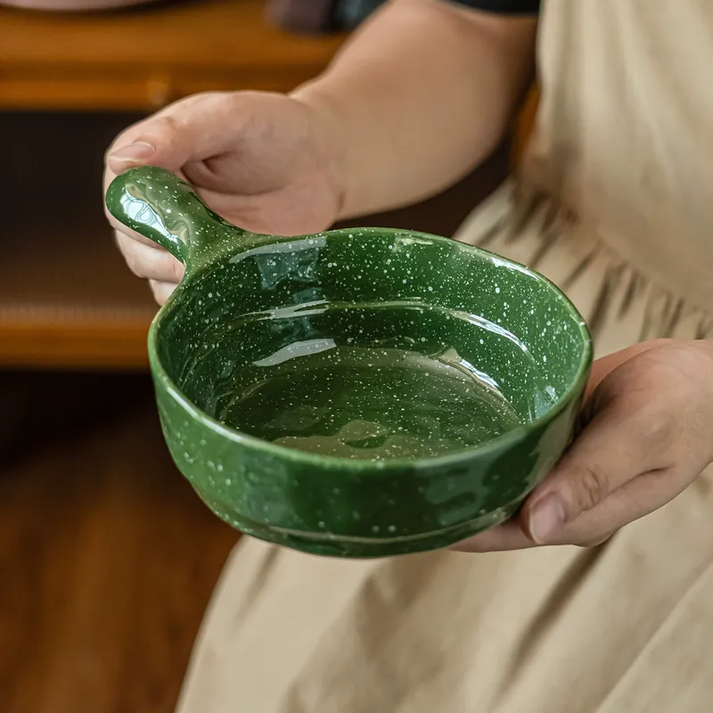 Ink Wash Ceramic Bowl with Handle tableware view 3