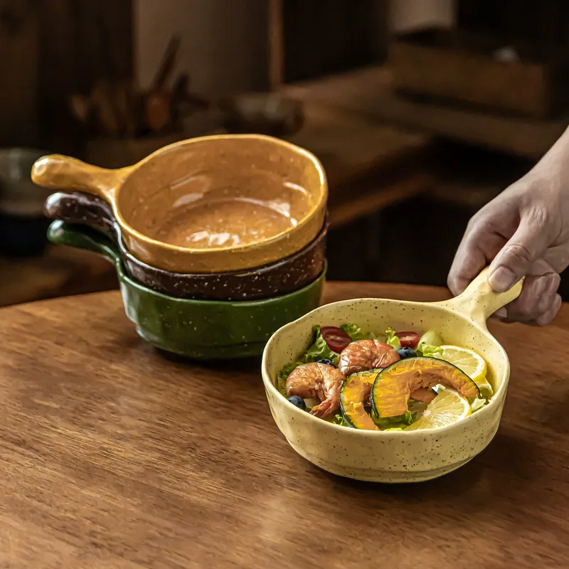 Ink Wash Ceramic Bowl with Handle tableware view 4