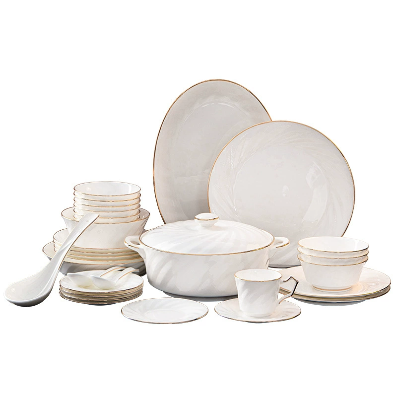 Набор фарфоровой посуды из костяного фарфора с рельефом tableware view 5
