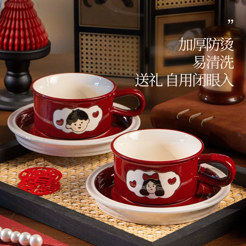 Hand-Painted Porcelain Coffee Cup and Saucer Set tableware view 3
