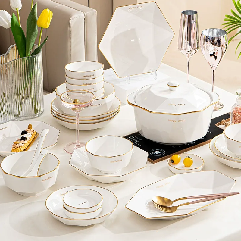 Porcelain Dinnerware Set with Gold Trim