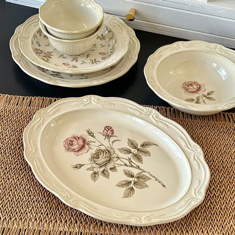 Rose Embossed Ceramic Dinnerware Set