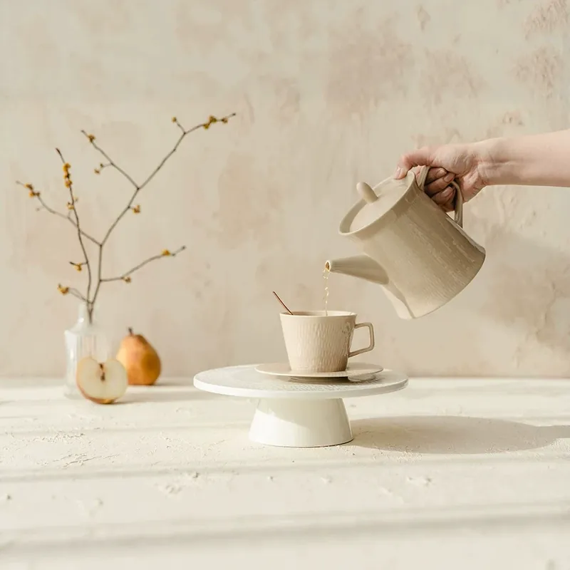 Porcelain Teapot with Relief Design tableware view 2
