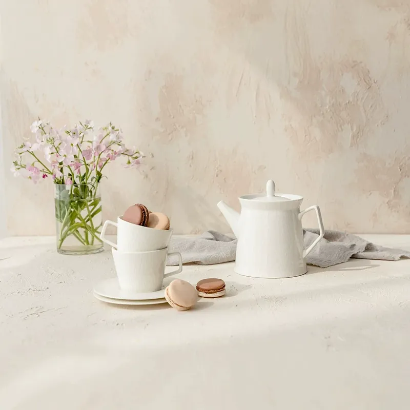 Porcelain Teapot with Relief Design tableware view 3
