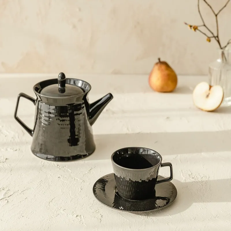 Porcelain Teapot with Relief Design tableware view 4