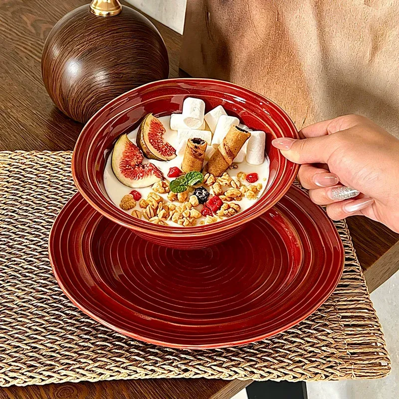 Juego de vajilla de cerámica esmalte rojo tableware view 2