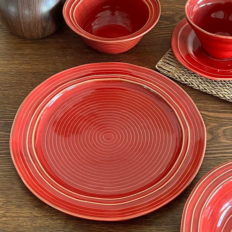 Juego de vajilla de cerámica esmalte rojo tableware view 3