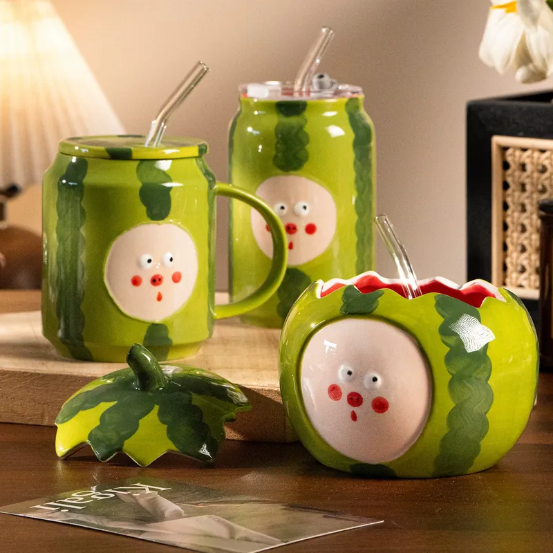 Hand-Painted Porcelain Mug with Straw